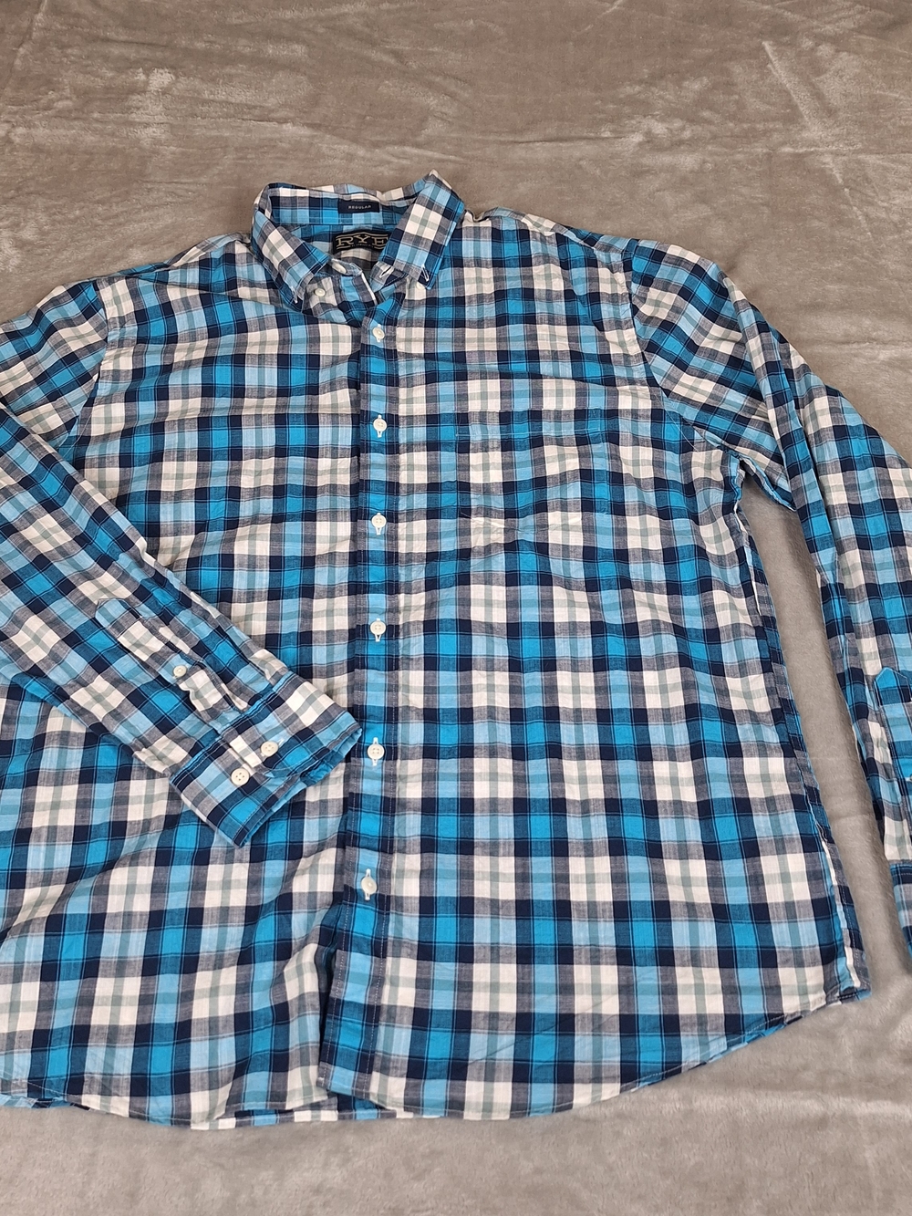 Rye Blue, Light Blue and White Plaid Button-Down Shirt